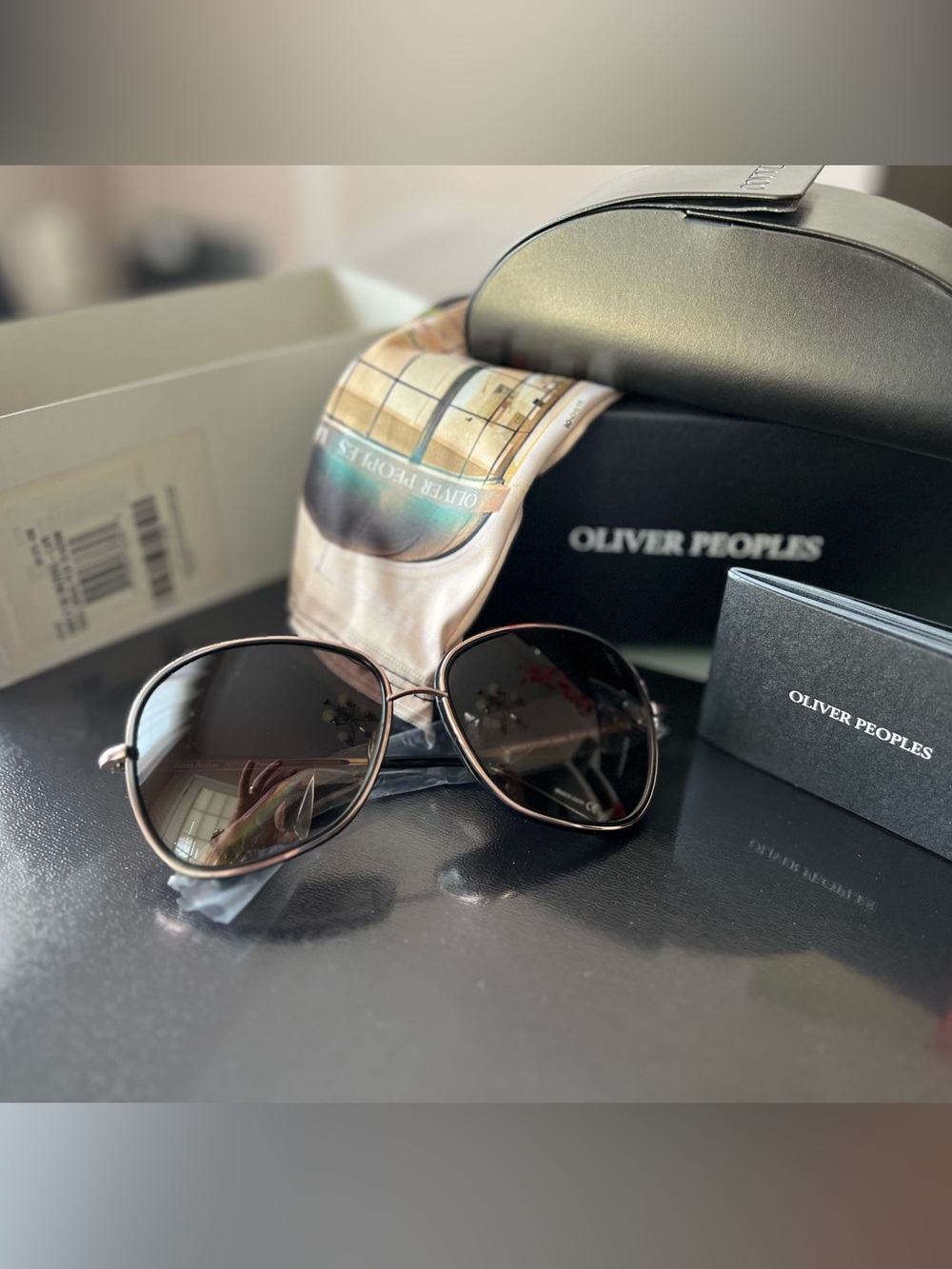 Oliver Peoples Emely 60 Polarized Sunglasses Black Rose Gold Frames OV1127S NIB